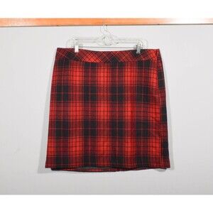 Eddie Bauer Wool Blend Red Black Plaid Preppy Above Knee Pencil Skirt Sz 18